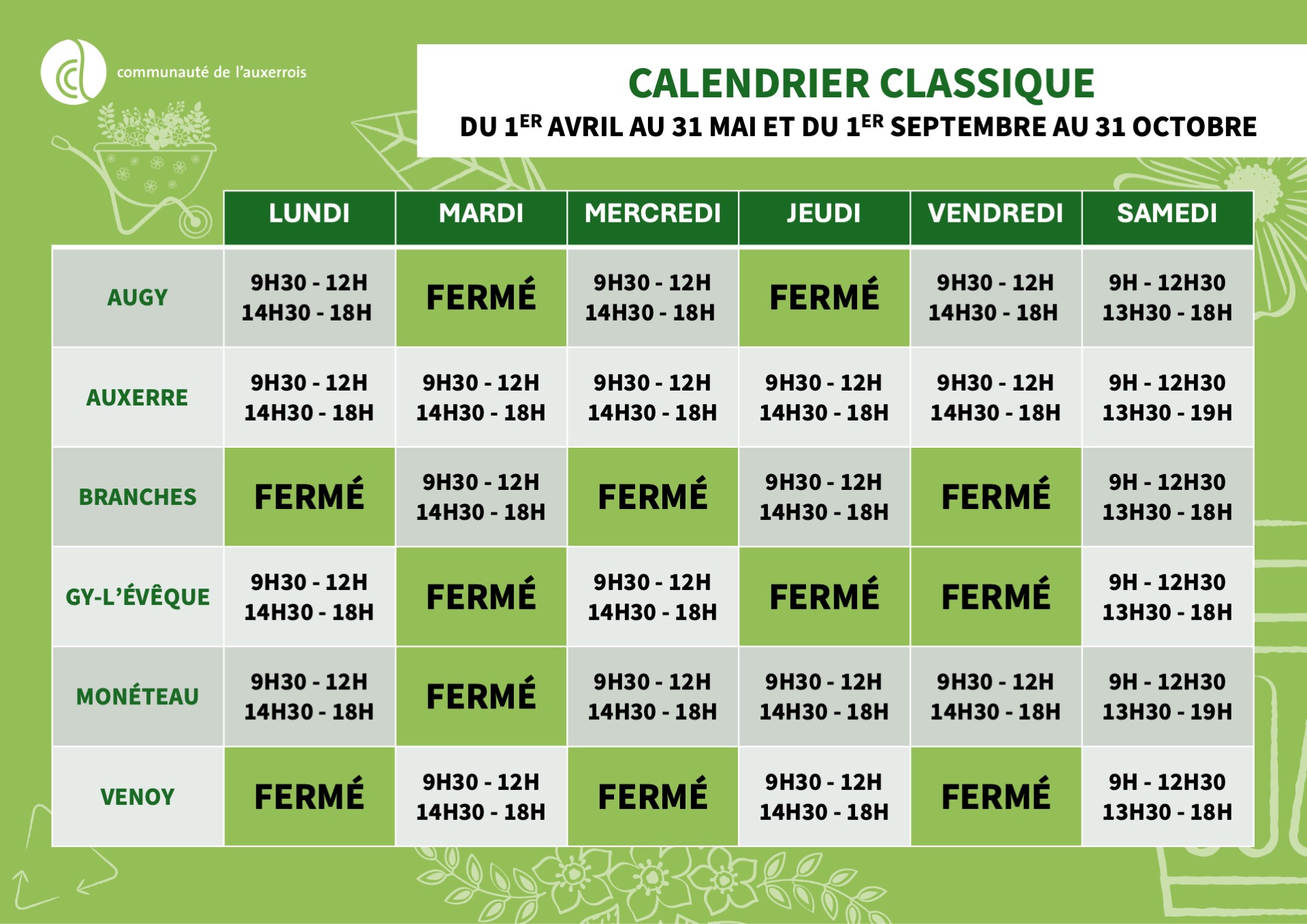 calendrier déchetterie